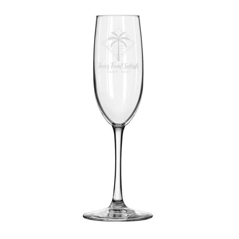 Beach Themed Champagne Glass Personalized Palm Tree Champagne Flute, Custom Toasting Glasses, Design: OD2 画像 3