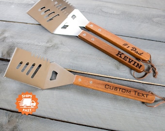 Personalized Grilling Spatula - Grilling Gifts Tools for Men, BBQ Spatula with Beer Bottle Opener, Gifts for Dad, Design: NAME