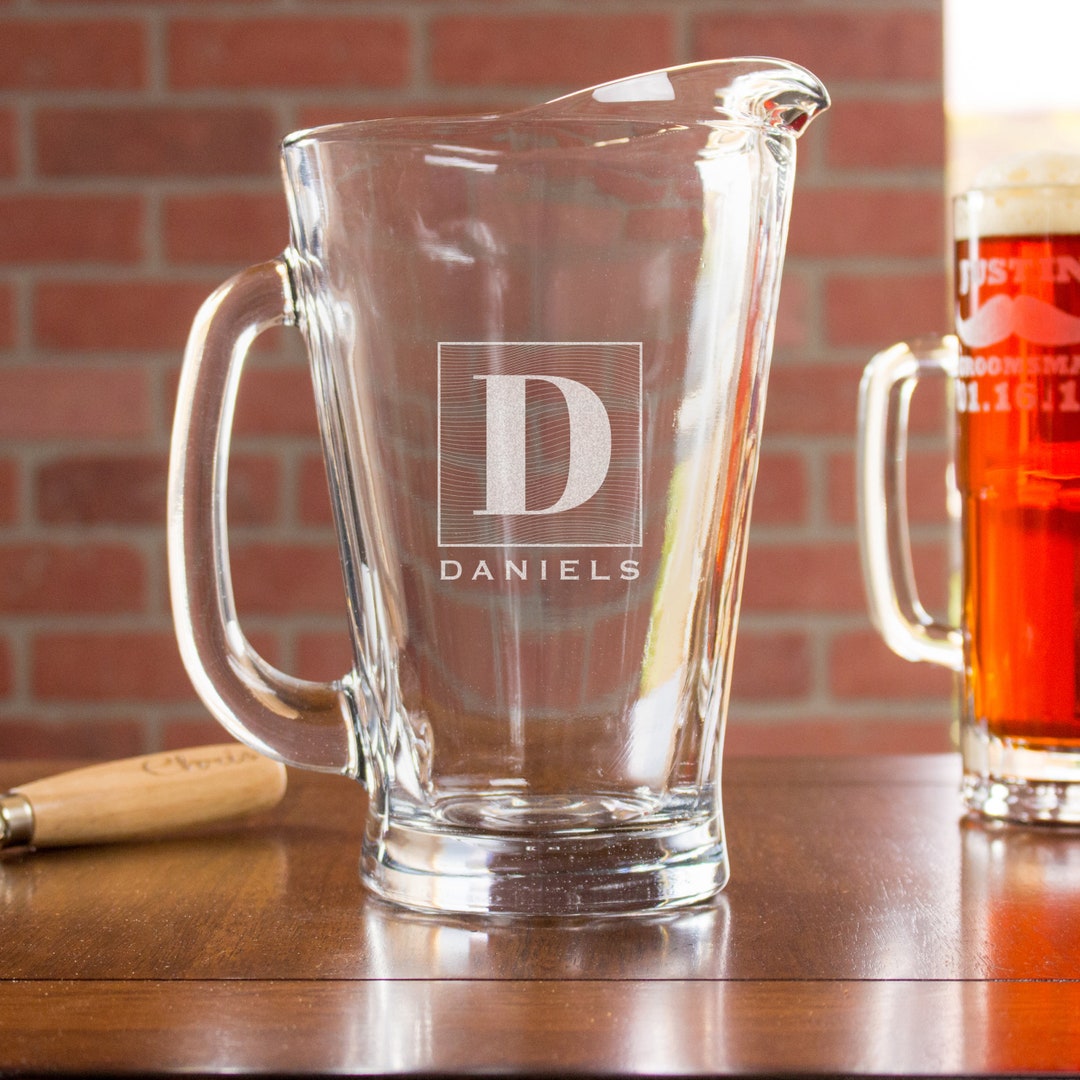 Personalized Drink Pitcher Etched Beer Pitcher, Personalized Margarita Pitcher, Custom Initial ...