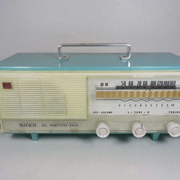 Vintage 1960er JVC Nivico All Transistor Tragbares Radio funktionsfähig – tolle türkise Farbe