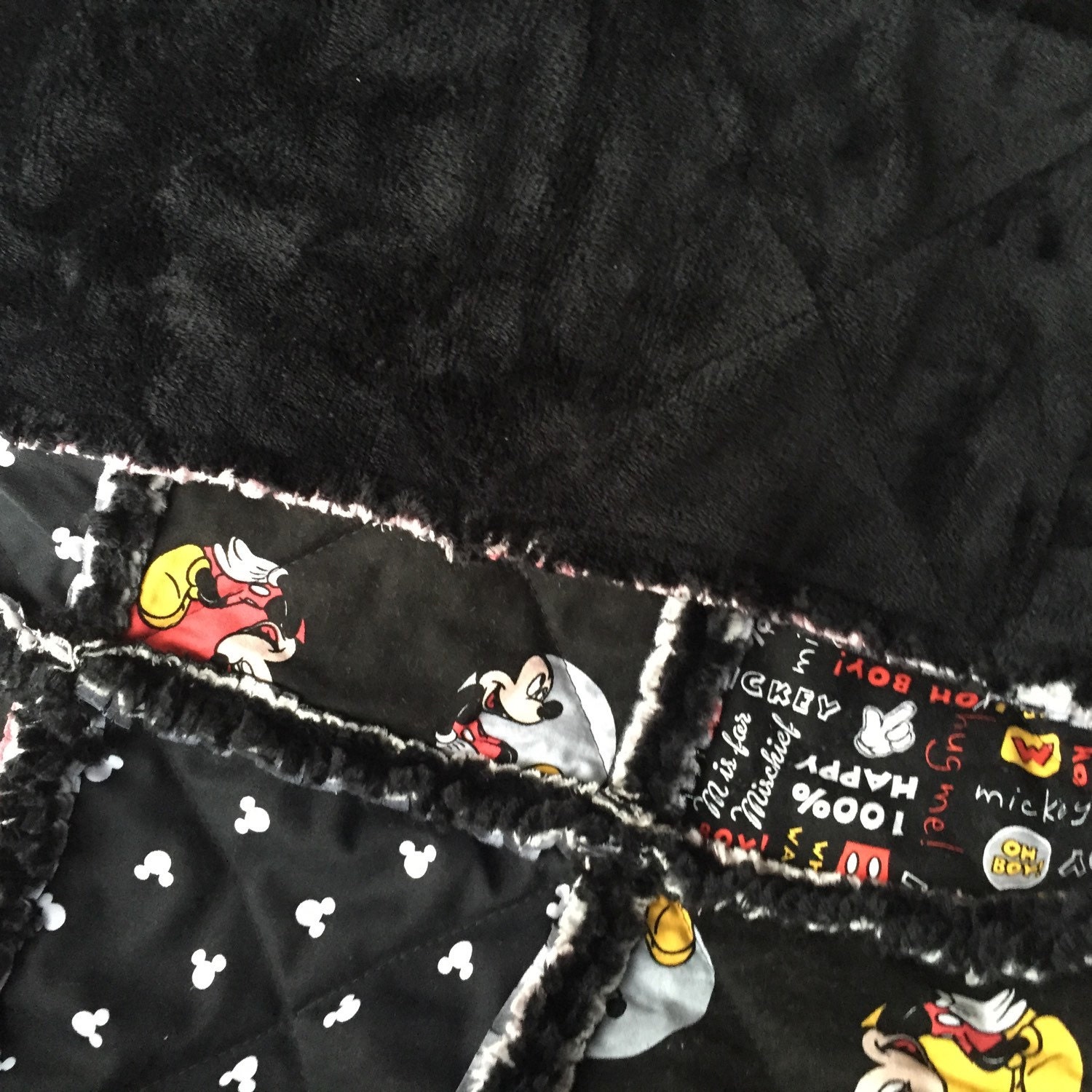 Mickey Mouse Rag Quilt! Black, White, Red and Yellow Mickey Quilt With ...