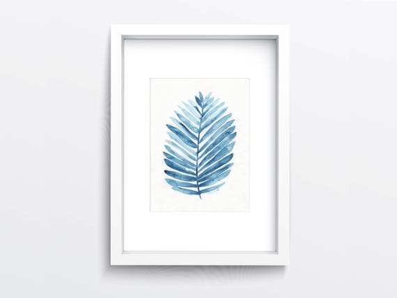 Blue Watercolour Palm Leaf Original Painting Leaf Wall Art Etsy