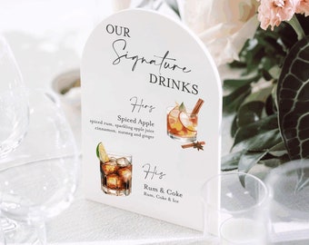 Signature Drinks Menu | Physical Drinks Menu Sign | Acrylic Drinks Menu Sign | Wedding Drinks Menu