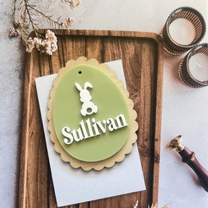 Pastel Easter Tags - Personalised laser cut hamper tags - personalised easter gift tag personalised custom easter egg - Easter egg tag Eucalyptus Green