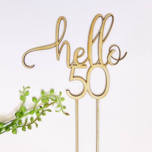 Age 50 fifty year birthday cake topper - wood/wooden birthday cake topper - Plywood personalised cake decoration timber hello 50 age 50th