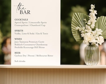 Letrero de barra de acrílico para menú de barra arqueado de acrílico negro, moderno menú de barra para eventos, lista de bebidas - Boda, compromiso, El bar / menú personalizado