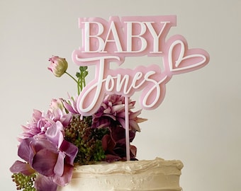 Adorno para tarta de Baby Shower personalizado en dos tonos / Adorno para tarta de bebé, decoración para tarta, decoración con apellidos, tarta personalizada, cumpleaños, edad, nombre