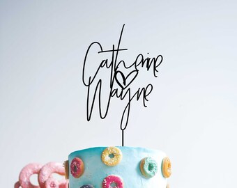 Adorno para tarta de boda, nombre de pareja personalizado, boda, celebración de compromiso, adorno para tarta de madera/madera - Decoración de tarta personalizada de madera contrachapada