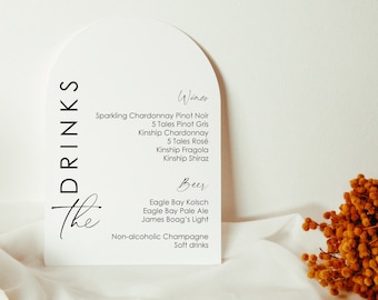 Acrylic Bar Menu Sign Black Acrylic Arched Bar Menu Modern Event Drinks List - Wedding Engagement Drink in love personalised menu