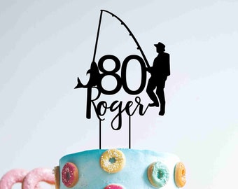 Custom Fishing Personalised 80 Eighty 80th Year Birthday Cake Topper  Wood/wooden Birthday Cake Topper Decoration Timber Birthday Age 40th 