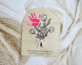 Mother's Day Hand Print Sign | Personalised DIY Flowers Wood Sign | Handprint Sign |Mama Gift | Handprint Art DIY | Custom Mother's Day