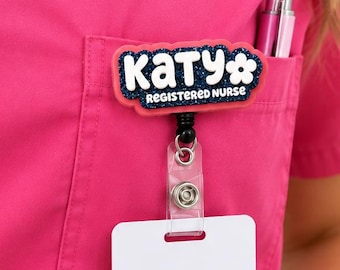 Personalised Nurse Badge Reel – Custom RN Name Holder (Acrylic)
