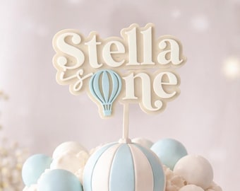 Globo aerostático / Adorno para tarta de primer cumpleaños / Un adorno / Dos adornos / Un nombre personalizado