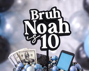 Adorno para tarta de cumpleaños personalizado: doble capa con nombre y edad.