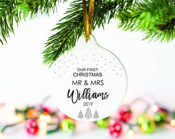 Mr and Mr Mrs and Mrs Mr and Mrs Our first Christmas Personalized gift Custom gift Trio ornament set Newlyweds Gift for them
