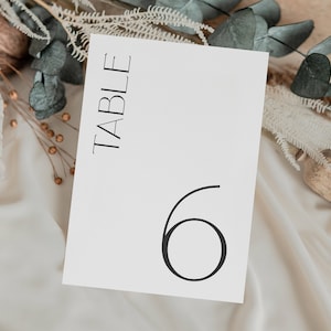 May include: White card with the text "TABLE" and the number "6" in a minimalist font. The card is surrounded by dried flowers and plants.