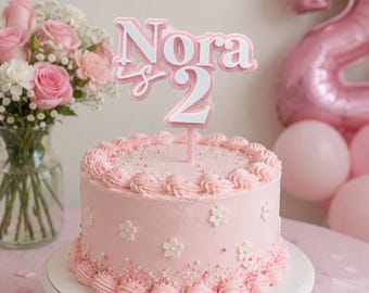 Adorno floral personalizado para tarta de cumpleaños de princesa (2.º cumpleaños), decoración de fiesta con nombre personalizado