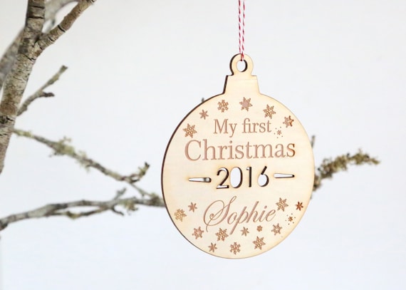 Personalised First Christmas Wooden Christmas Tree Decoration Etsy