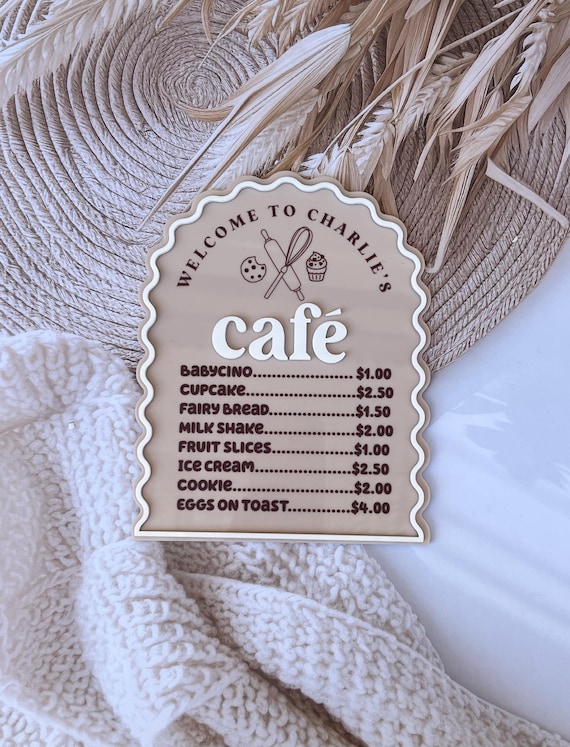 Wavy with border Kids Play Cafe Menu | Playroom Decor | Montessori Play | Mud Kitchen | Kids Play Cafe | Cafe Sign | Play Kitchen