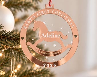 Luxe Personalised Baby's First Christmas Ornament | Rocking Horse Christmas Decoration | Baby Keepsake Gift | Custom Name Tree Bauble