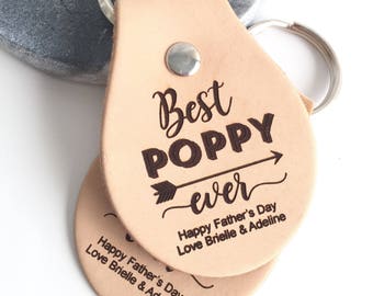 Father's Day - Grandparent Poppy personalised daddy leather key ring - Best Daddy Ever - 1st father's day first - best pop ever custom name