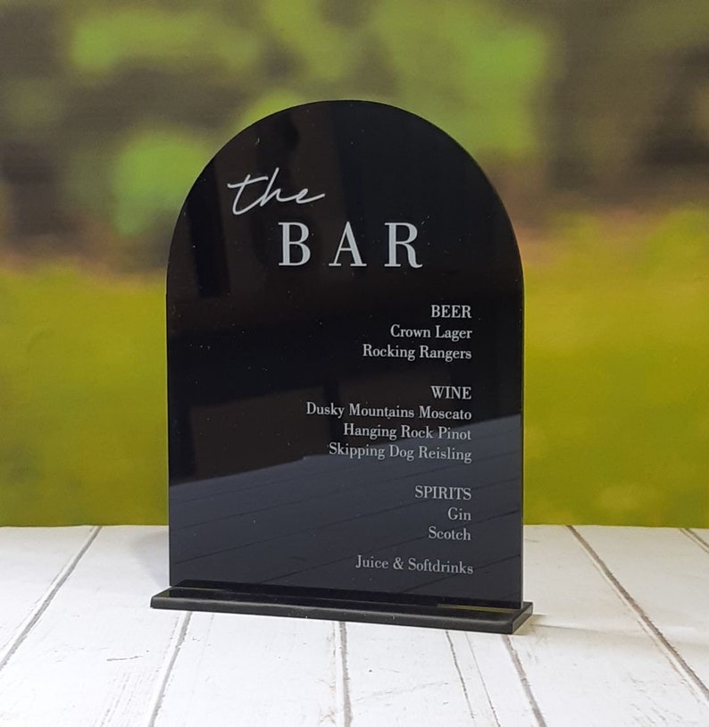 Acrylic Bar Menu Sign Black Acrylic Arched Bar Menu Modern Etsy Australia