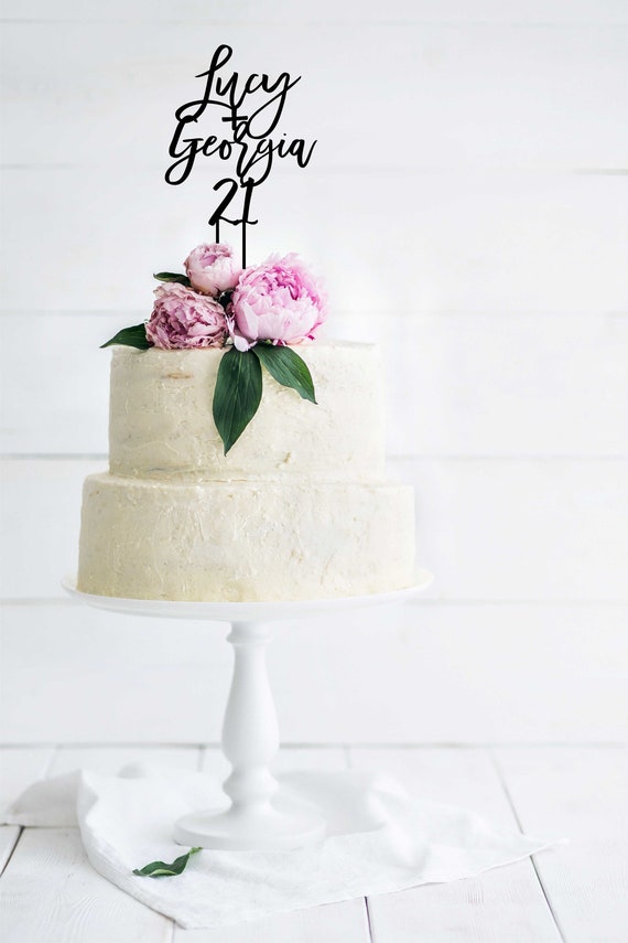 Double name or Twin flower Birthday Cake Topper any name and age cake decoration