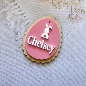 Pastel Easter Tags - Personalised laser cut hamper tags - personalised easter gift tag personalised custom easter egg - Easter egg tag Bright Pink