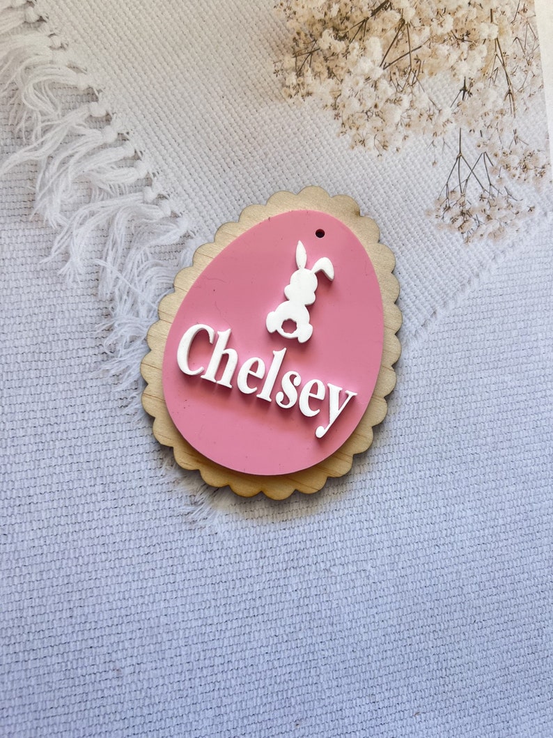 Pastel Easter Tags - Personalised laser cut hamper tags - personalised easter gift tag personalised custom easter egg - Easter egg tag Bright Pink