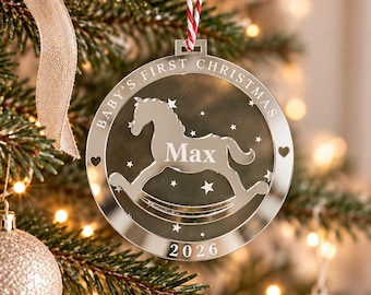 Personalised Baby's First Christmas Ornament | Acrylic Rocking Horse Decoration