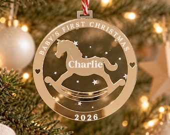 Personalised Baby's First Christmas Ornament | Rocking Horse Christmas Decoration | Baby Keepsake Gift | Custom Name Tree Bauble