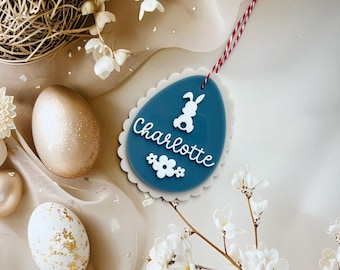 Etiqueta personalizada para huevos de Pascua: decoración para cesta de conejito y flores cortadas con láser
