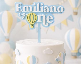 Globo aerostático / Adorno para tarta de primer cumpleaños / Un adorno / Dos adornos / Un nombre personalizado