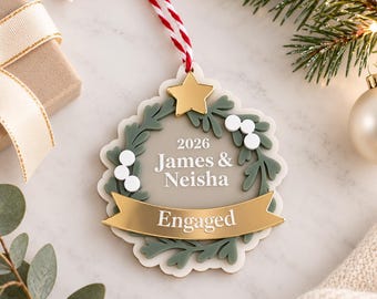 Personalised Engaged Christmas Ornament 2026 | Our First Christmas Engaged | Custom Couple Names Bauble | Engagement Keepsake Gift