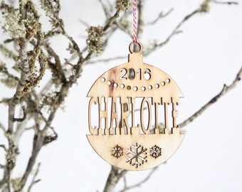 Personalised wooden christmas tree decoration - Name cut out - Custom made xmas ornament first christmas