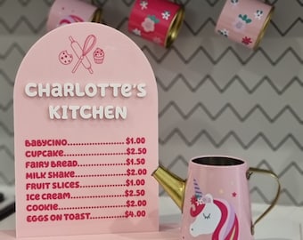 Menú de cafetería de juegos para niños / Decoración de sala de juegos / Juego Montessori / Cocina de barro / Cafetería de juegos para niños / Letrero de cafetería / Cocina de juegos / Juego de imaginación