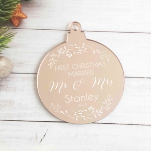 Personalised newlywed couple Christmas Tree Decoration Christmas Ornament Wooden wood ornament custom made wood xmas decoration married