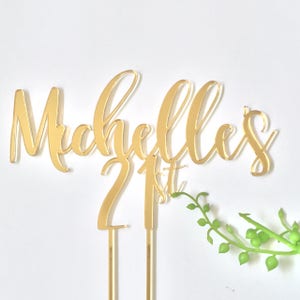 Custom birthday 21 21st gold mirror cake topper, cake decoration name personalised Cake Toppers Cake Decoration Rustic name personalised