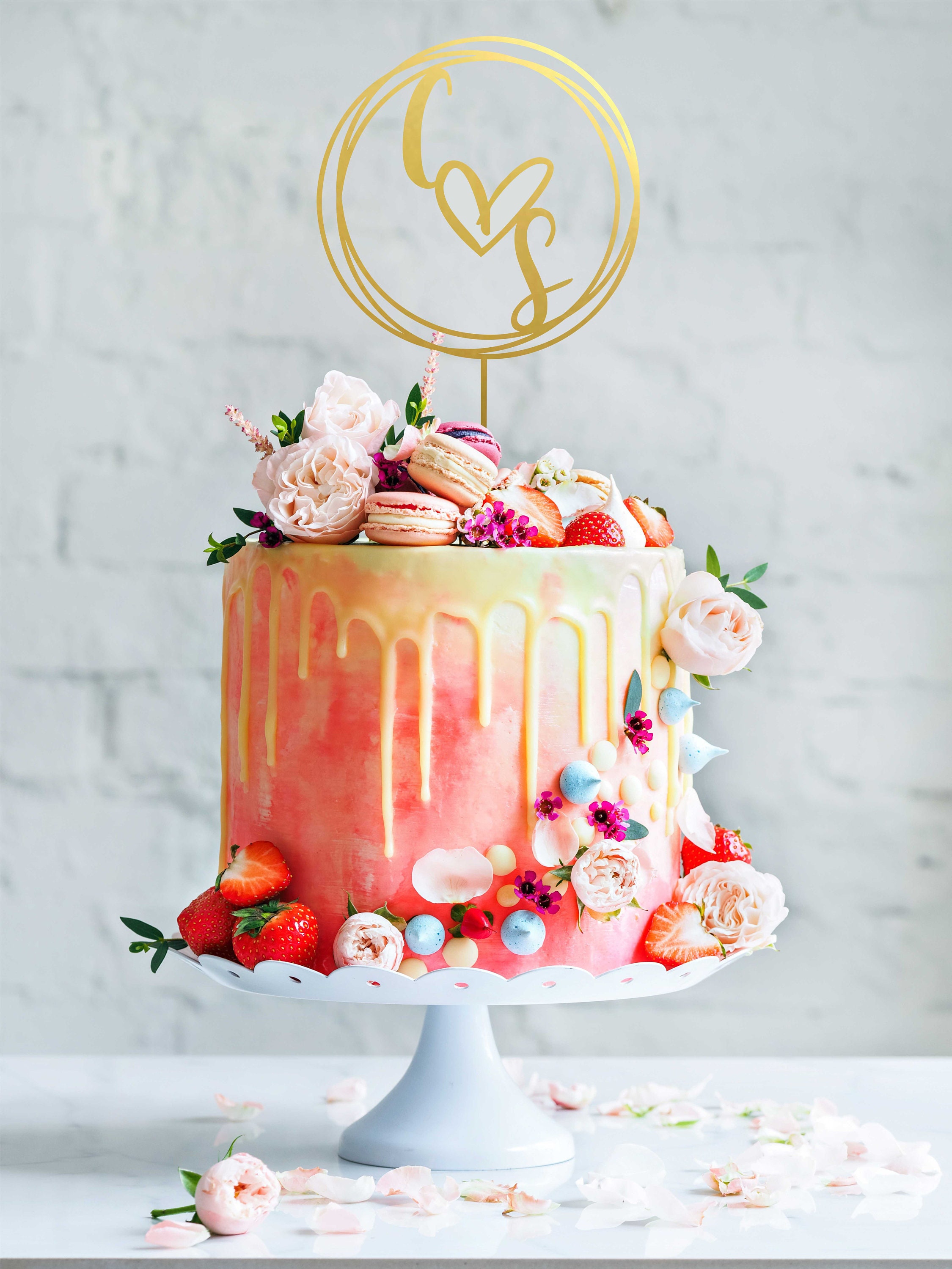 Personalised Heart Custom Wedding Cake Topper Gold Mirror - Etsy ...