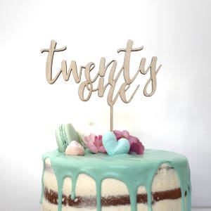 Age 21 twenty one year birthday - wood wooden birthday cake toppper - Plywood personalised cake decoration timber rustic