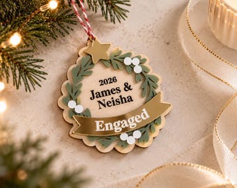 Personalised Engaged Christmas Ornament 2026 | Our First Christmas Engaged | Custom Couple Names Bauble | Engagement Keepsake Gift