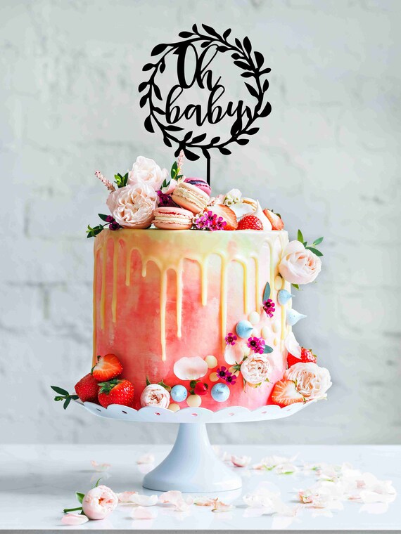 Silver Mirror Acrylic /'Oh Baby!/' Neutral Baby Shower Gender Reveal Cake Topper