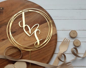 Personalised heart custom wedding cake topper wreath initials surname cake decoration wood gold black acrylic express shipping express post