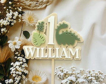 Primer adorno para tarta de dinosaurio Adorno para tarta de primer cumpleaños/ Un adorno/ Dos adornos/ Un nombre personalizado
