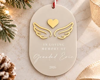 Personalised Memorial Christmas Ornament | In Loving Memory Bauble | Angel Wings Keepsake | Remembrance Christmas Decoration | Memorial Gift