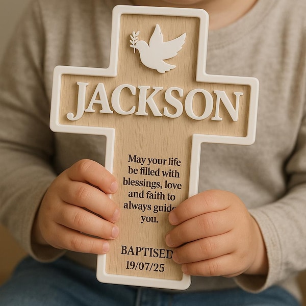 Regalo de cruz de bautismo / Regalo para recién nacido / Cruz con nombre / Regalo de bautismo personalizado / Cruz de bautismo para niños / Regalo de bautizo