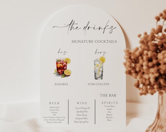 Signature Drinks Menu | Physical Drinks Menu Sign | Acrylic Drinks Menu Sign | Wedding Drinks Menu