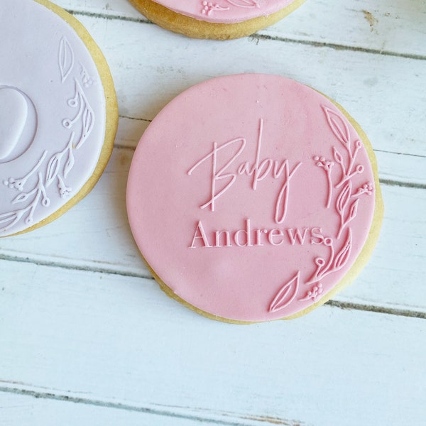 Custom Cookie fondant stamp - Baby Shower Cookie stamp - with your initials & wreath perfect weddings, engagements and bridal showers