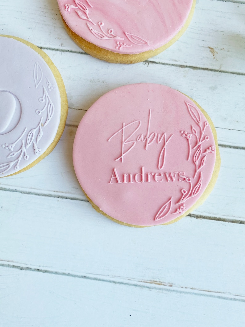 Custom Cookie fondant stamp - Baby Shower Cookie stamp - with your initials & wreath perfect weddings, engagements and bridal showers 