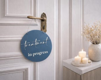 Tratamiento en curso - Letrero redondo abierto y cerrado con logotipo comercial - Letrero abierto para tienda - Letrero de tienda personalizado - Señalización comercial - Letrero comercial